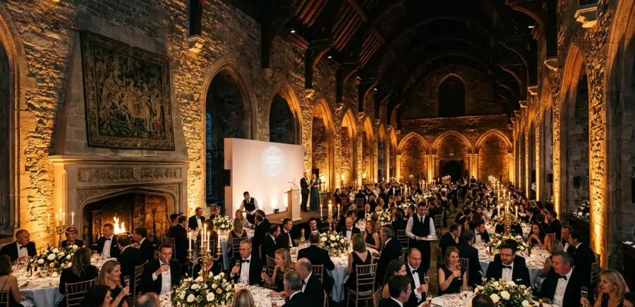 Corporate gala dinner production inside a historic European castle