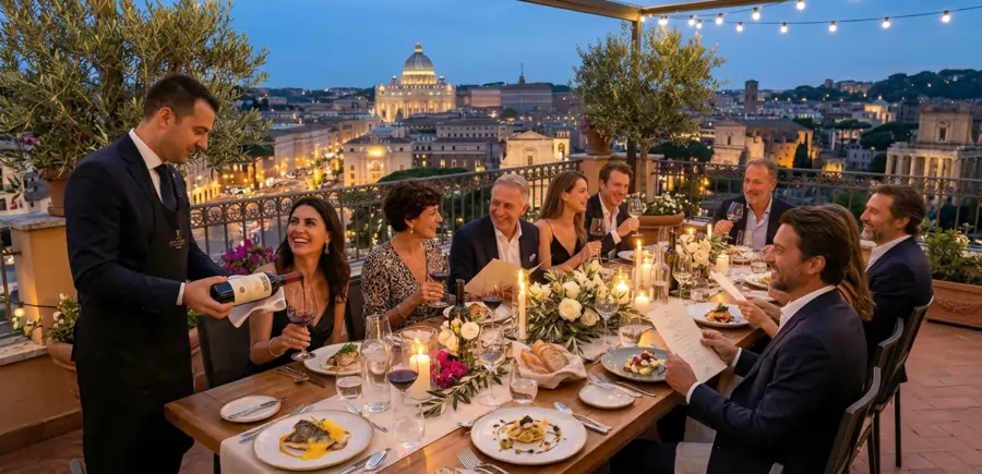 Exclusive private rooftop dinner during a Mediterranean food and wine tour
