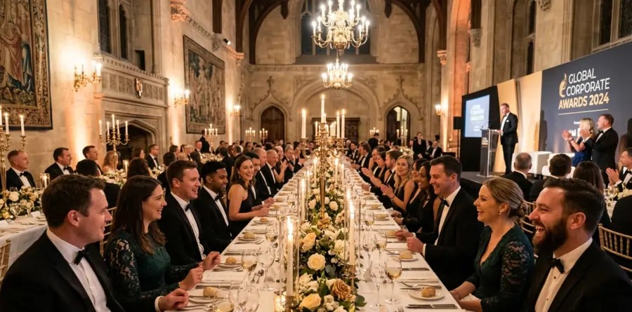 Corporate incentive travel gala dinner in a historic European venue