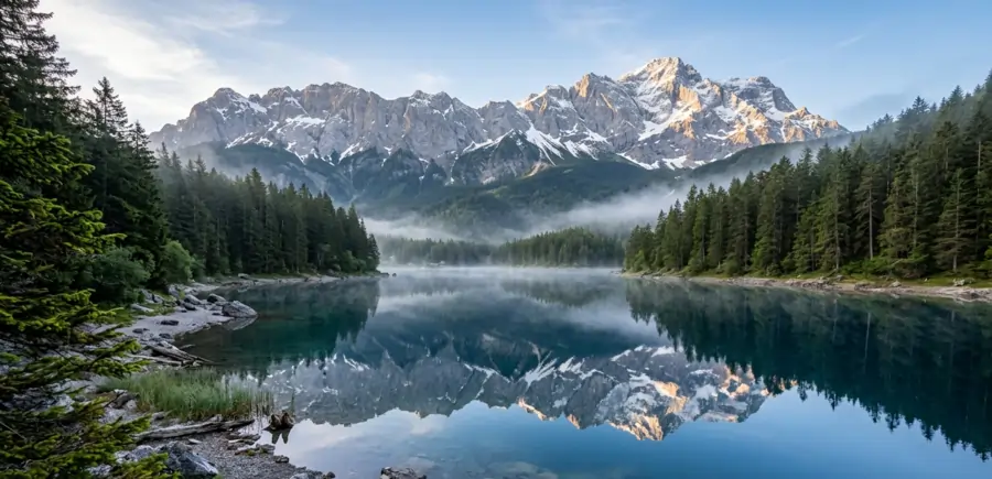 Pristine mountain lake in Europe representing sustainable tourism practices