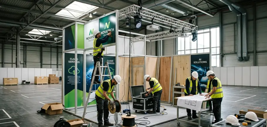 Exhibition stand installation and build by a trade show DMC crew